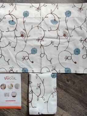 Embroidered Window Topper X2 Blue & Brown Stitching New 52" x 18" by VOGOL